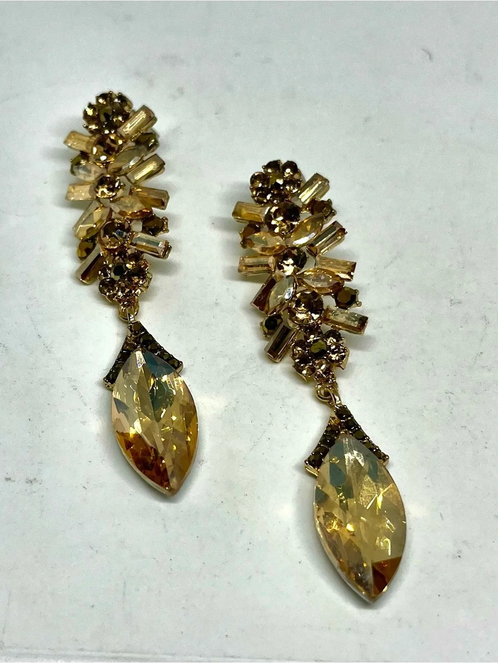 Gold Crystal Drop Statement Earrings